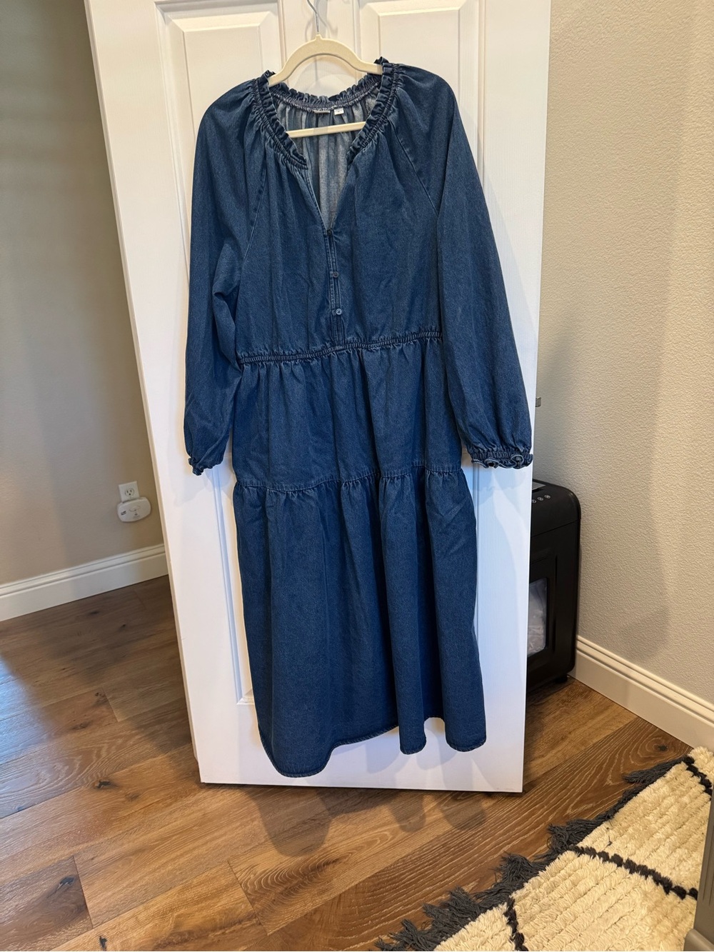 Gap Tiered Denim Western Midi Dress Long Sleeve Blue XL